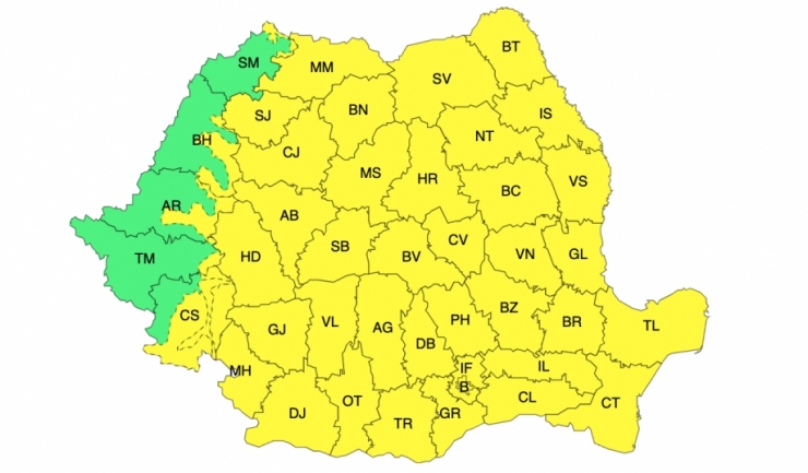 ANM. Cod galben de ger în aproape toată țara, valabil până pe 24 februarie