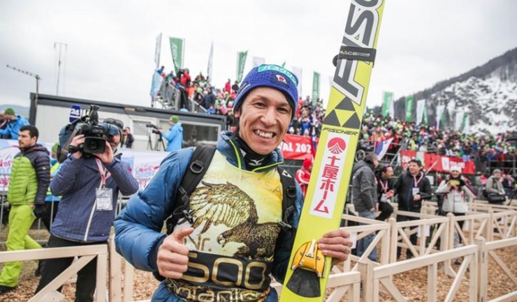 Noriaki Kasai a purtat la Planica un maieu special, pentru al 500-lea său concurs în Cupa Mondială