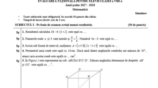 Simulare Evaluare Naţională - Subiectele pentru matematică, clasele VII-VIII