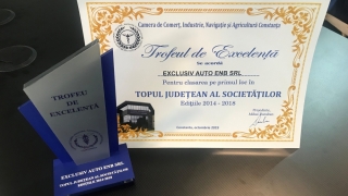 Exclusiv Auto, premiat cu locul I și Trofeul de Excelență în Topul Firmelor din judetul Constanța